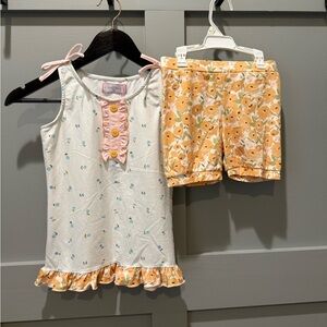 SweetHoney White and Orange Pajama Set with Floral Design